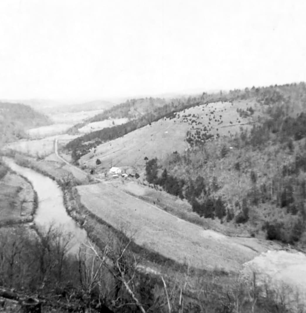 Black and white photo of a hillside
